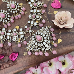 Premium Baby Pink Victorian Diamond Neckpiece-VV1861