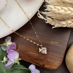 Vriksham Pastel Pink Heart Pendants Anti Tarnish Stainless Steel Necklace Chain-G17682