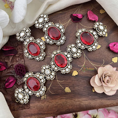 Red Victorian Diamond High Neck Choker-VV108