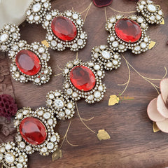 Red Victorian Diamond High Neck Choker-VV108