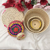Return Gift Handwoven Round Bamboo Storage Basket-Decorative Organizer-Set of 3-RG334