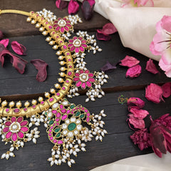 Vriksham Exquisite Dual Peacock Floral Kundan Jadau Guttapusalu Neckpiece-J2960
