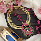 Vriksham Lakshmi Coin With Lakshmi Kundan Jadau Pendant Neckpiece-Pastel Green Beads-J2962