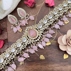 Precious Victorian Diamond High Neck Choker-Tilak-Baby Pink-VV1903