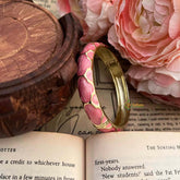 Vriksham Marbled Peach With Gold-Tone Scalloped Oval Kada Set Enamel Openable Kada Bangle-G21857