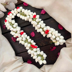 Vriksham Flower Elegant Mallipoo Jasmine Bud & Red Rose Flower Accessories With Hair Clip-KH1263