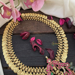 Vriksham Lakshmi Coin With Lakshmi Kundan Jadau Pendant Neckpiece-Pastel Green Beads-J2962