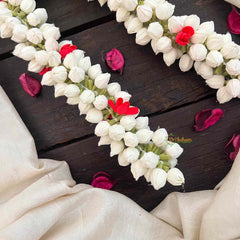 Vriksham Flower Elegant Mallipoo Jasmine Bud & Red Rose Flower Accessories With Hair Clip-KH1263