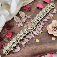 Precious Victorian Diamond High Neck Choker-Tilak-Baby Pink-VV1903