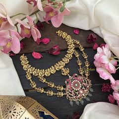 Vriksham Intricate Lakshmi Layered Dual Peacock Jadau Kundan Pendant Short Neckpiece-J2965