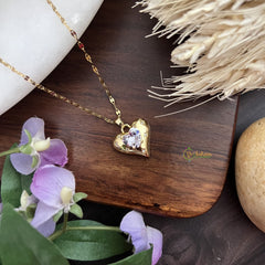 Vriksham Antique Hearth Shape AD Stone Pendant Anti Tarnish Stainless Steel Necklace Chain-G17665