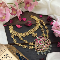 Vriksham Intricate Lakshmi Layered Dual Peacock Jadau Kundan Pendant Short Neckpiece-J2965