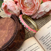 Vriksham Harlequin Diamond Pastel Pink & Cream Gold-Plated Enamel Openable Kada Bangle-G21853