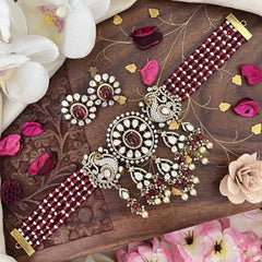 Multilayered Peacock Victorian Diamond High Neck Choker-Red-VV1904