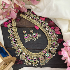 Vriksham Jalebi Style Coin Kundan Jadau Neckpiece-Pastel Green Bead-Rice Pearl-J2948