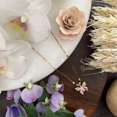 Vriksham Pastel Pink Butterfly Pendant Anti Tarnish Stainless Steel Necklace Chain-G17680