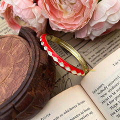 Vriksham Red Contrast White Diamond Pattern Enamel Openable Kada Bangle-G21862
