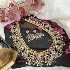 Vriksham Jalebi Style Coin Kundan Jadau Neckpiece-Pastel Green Bead-Rice Pearl-J2948