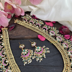 Vriksham Jalebi Style Coin Kundan Jadau Neckpiece-Pastel Green Bead-Rice Pearl-J2948