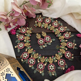 Vriksham Precious Lakshmi Jadau Kundan Short Neckpiece-Coin Style-Pastel Green Bead-J2973