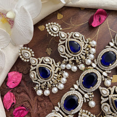 Stylish Royal Blue Victorian Diamond Pendant Choker-Pearl-VV1703
