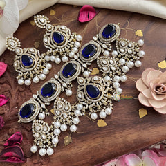 Stylish Royal Blue Victorian Diamond Pendant Choker-Pearl-VV1703