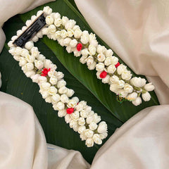 Vriksham Flower Elegant Mallipoo Jasmine Bud & Red Rose Flower Accessories With Hair Clip-KH1263