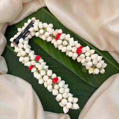 Vriksham Flower Classic Pink Mullai Poo Gajra & Red Rose Flower Accessories With Hair Clip-KH1262