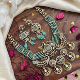 Royal Multilayer Victorian Diamond Pendant Choker-Aqua Green Beads-VV1586