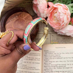 Vriksham Classic Square Design With Pink & Aqua Blue Enamel Openable Kada Bangle-G21846