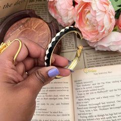 Vriksham Black Contrast White Diamond Pattern Enamel Openable Kada Bangle-G21861