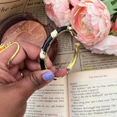 Vriksham Nautical Black & White Gold-Plated Striped Enamel Openable Kada Bangle-G21856