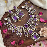 Premium Purple Victorian Diamond Short Pendant Neckpiece - VV1363