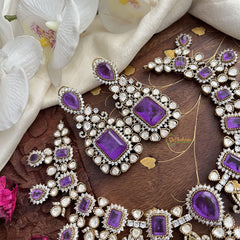 Premium Purple Victorian Diamond Short Pendant Neckpiece - VV1363