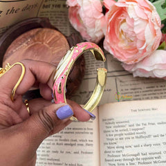 Vriksham Blush Pink Garden Motif Gold-Tone Enamel Openable Kada Bangle-G21860