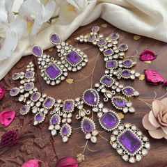 Premium Purple Victorian Diamond Short Pendant Neckpiece - VV1363