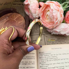 Vriksham Cream & Pink Bold Diamond Pattern With Gold-Toned Enamel Openable Kada Bangle-G21867