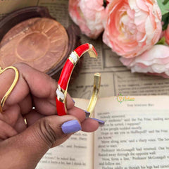 Vriksham Nautical & Cherry Red & White Gold-Plated Striped Enamel Openable Kada Bangle-G21855