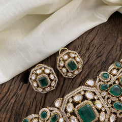 Premium Green Victorian Diamond High Neck Choker - VV1318