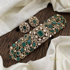 Premium Green Victorian Diamond High Neck Choker - VV1318