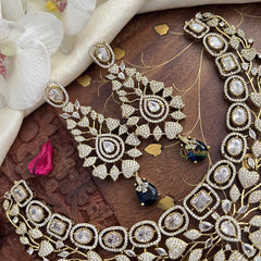 Stylish Victorian Diamond Choker- Blue Beads-VV1464