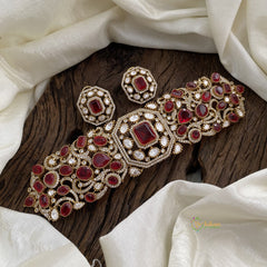 Premium Ruby Red Victorian Diamond High Neck Choker - VV1317