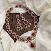 Elegant Ruby Red Victorian Diamond Pendant Neckpiece - VV1336