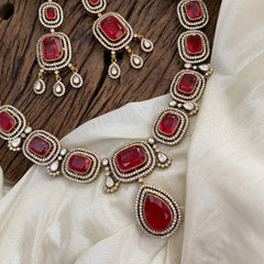 Premium Red Victorian Diamond Pendant Neckpiece  - VV10747