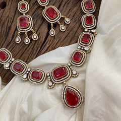 Elegant Ruby Red Victorian Diamond Pendant Neckpiece - VV1336