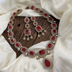 Premium Red Victorian Diamond Pendant Neckpiece  - VV10747