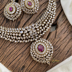 Victorian Diamond Choker Short Neckpiece - Redish Pink - VV1360