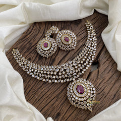 Victorian Diamond Choker Short Neckpiece - Redish Pink - VV1360