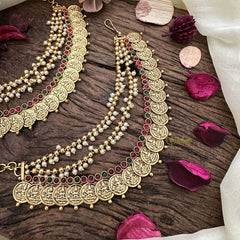 Lakshmi Coin Red Green with 2 Layered Pearl Maatil-G15512