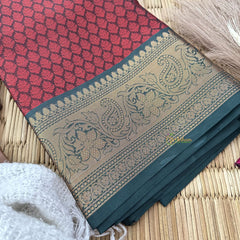 Vriksham Maroon With Green Kora Muslin Saree -VS4364